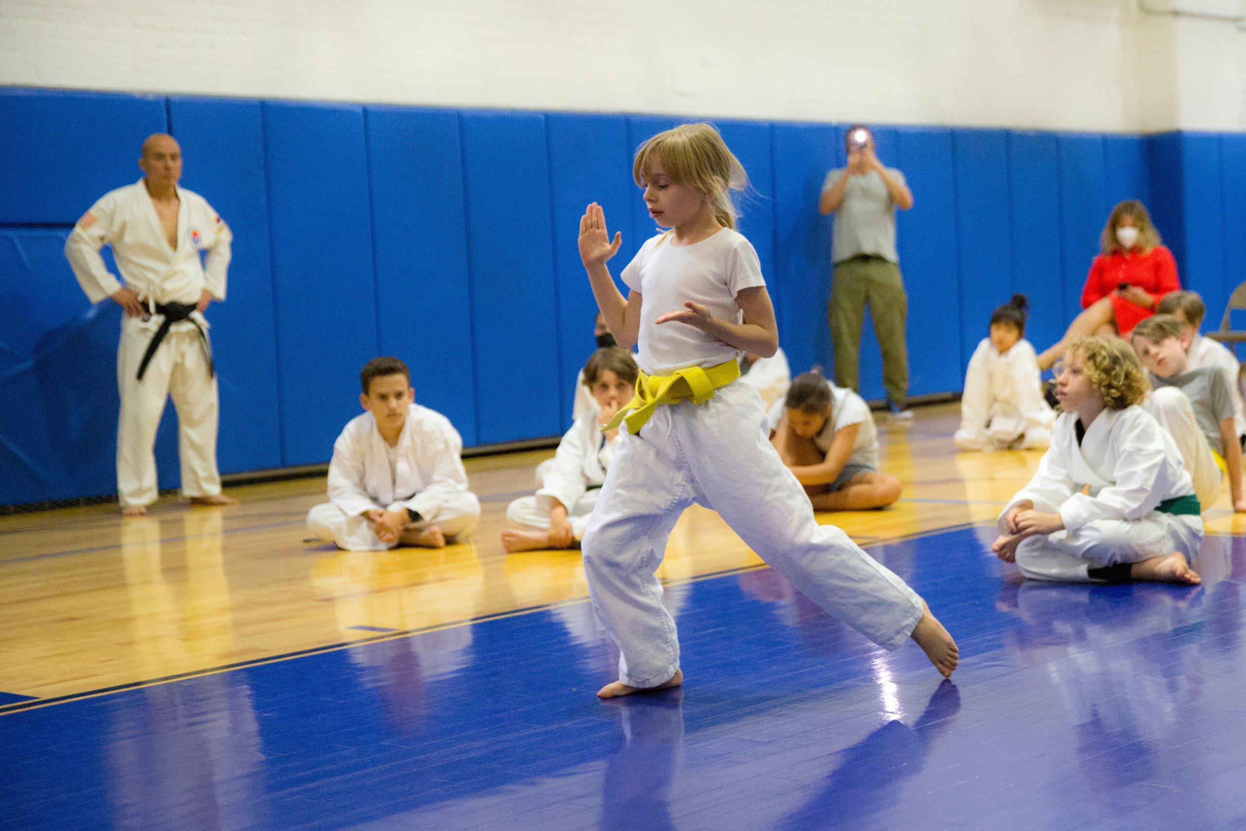 Lower School student practicing karate