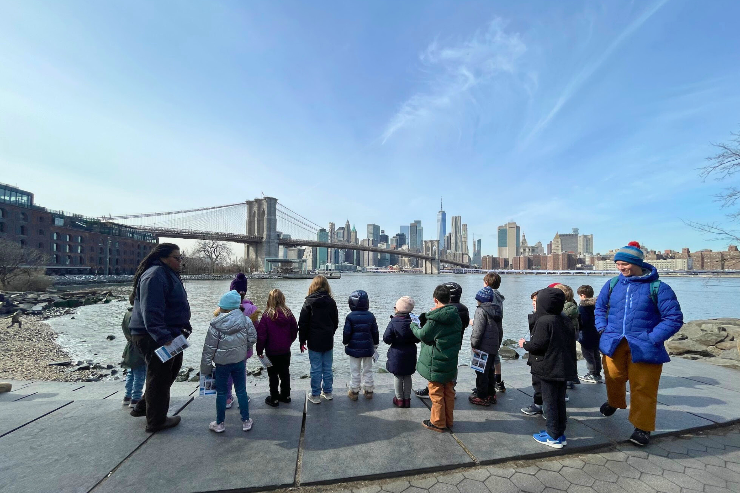 Students on a trip to the Brooklyn Bridge